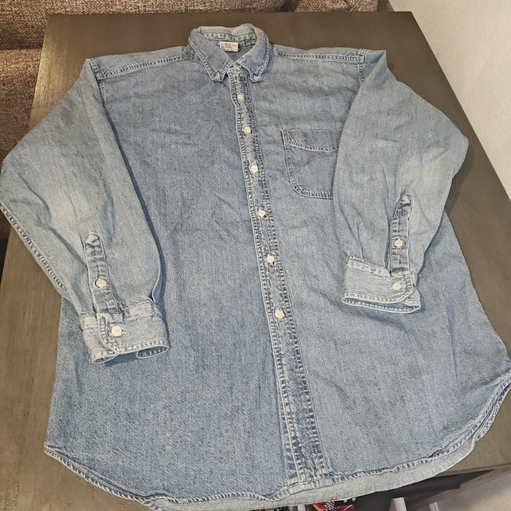 Sop THE OCEAN Mens Denim Long Sleeve Button Up ,Shirt In Size Large